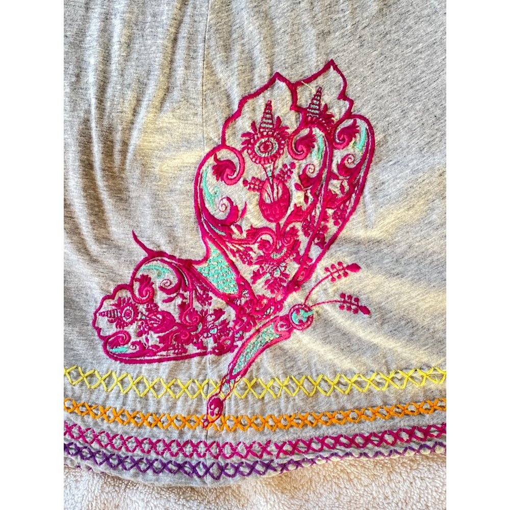 Johnny Was LA Gray Embroidered V-Neck Dress W's Medium Hearts Cotton - Picture 7 of 15